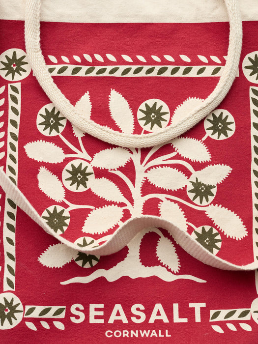 Seasalt Canvas Tote Bag In Festive Tree Crimson