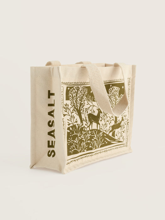 Seasalt Canvas Tote Bag In Prancing Deer Bright Olive