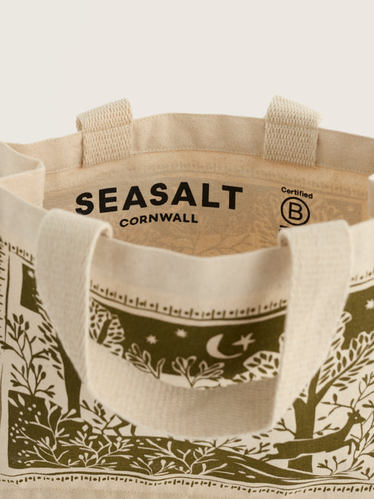 Seasalt Canvas Tote Bag In Prancing Deer Bright Olive