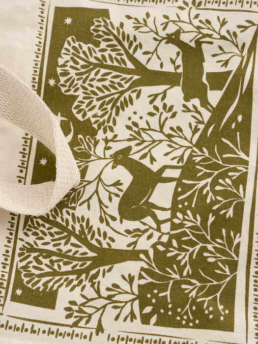 Seasalt Canvas Tote Bag In Prancing Deer Bright Olive