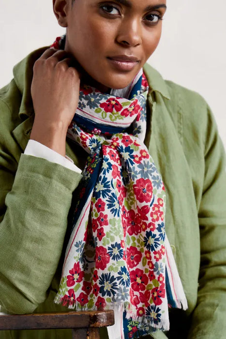 Seasalt Women's New Everyday Scarf - Flowery Painting Border Chalk