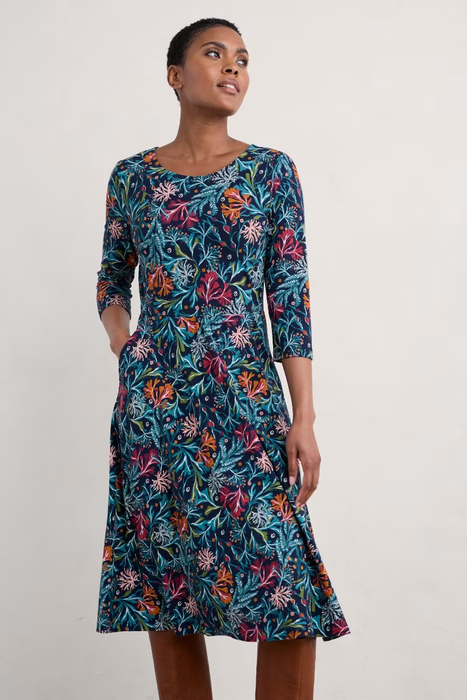 Seasalt Women's April Jersey Dress In Seaweed Bloom Maritime