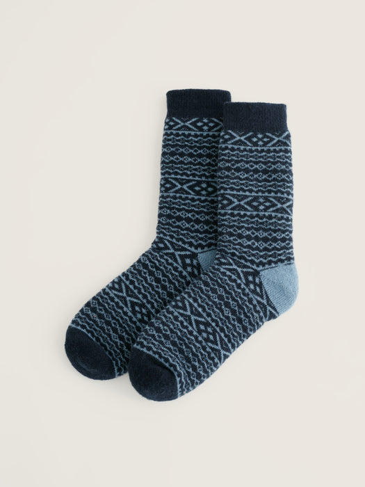 Seasalt Men's Cosy Fair Isle Socks In Shingle Bay Blue Slate