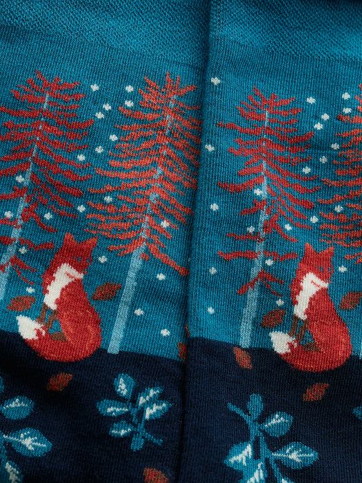 Seasalt Men's Snowy Scenes Socks In Birch Forest Fox Maritime