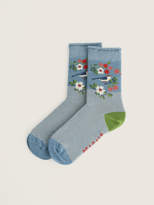 Seasalt Men's Snowy Scenes Socks In Sweet Nightingale Stripe Lichen