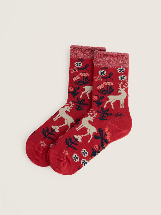 Seasalt Men's Snowy Scenes Socks In Tapestry Deer Dahlia