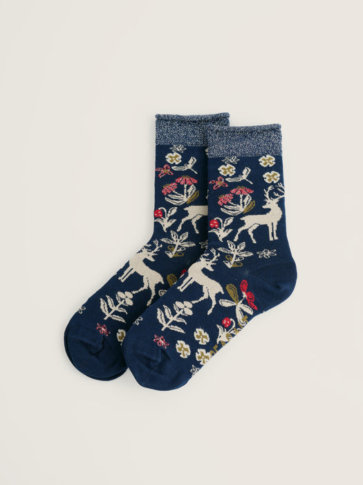 Seasalt Men's Snowy Scenes Socks In Tapestry Deer Maritime