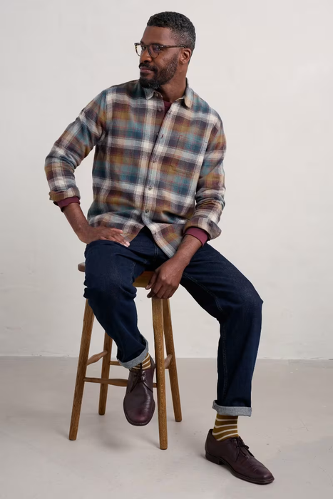 Seasalt Men's Fathomer Checked Shirt In Root Cellar Waxed Canvas