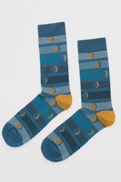 Seasalt Men's Arty Organic Cotton Socks In Moon Phases Vintage Indigo