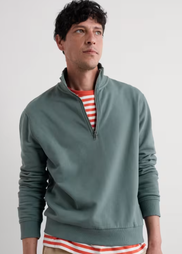Seasalt Men's Wood Moss Quarter Zip Sweatshirt In Cliff — Maple Gifts