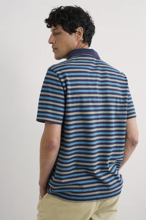 Seasalt Men's Ballan Stripe Jersey Polo In Duet Mini Cornish Squid Ink Azurite