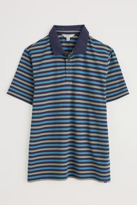 Seasalt Men's Ballan Stripe Jersey Polo In Duet Mini Cornish Squid Ink Azurite