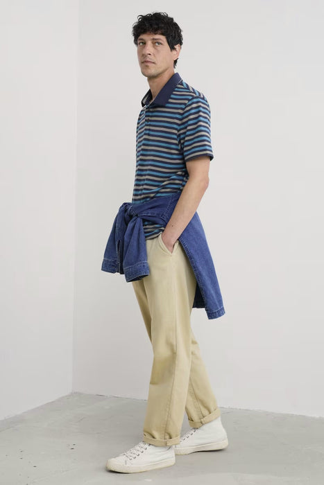 Seasalt Men's Ballan Stripe Jersey Polo In Duet Mini Cornish Squid Ink Azurite