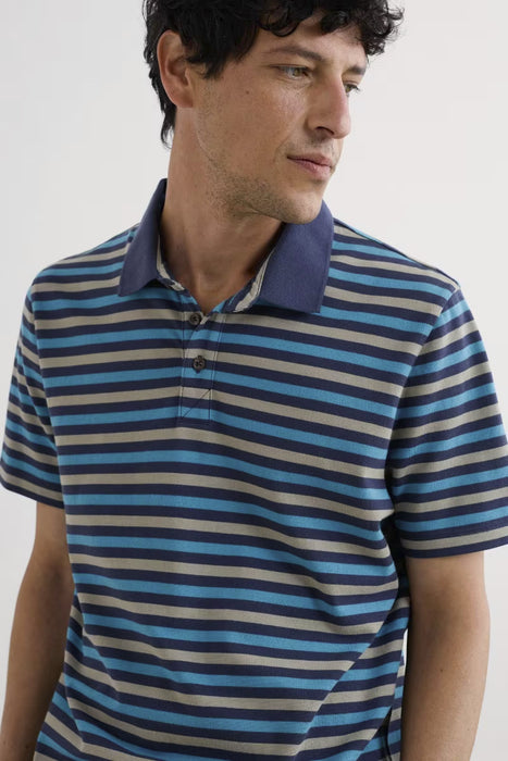 Seasalt Men's Ballan Stripe Jersey Polo In Duet Mini Cornish Squid Ink Azurite