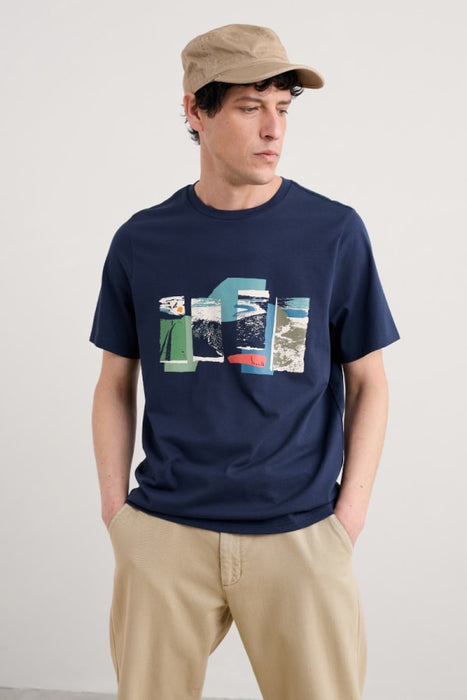 Seasalt Men's Midwatch Organic Cotton T-Shirt In Scenic Collage Maritime