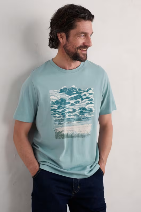 Seasalt Men's Midwatch Organic Cotton T-Shirt In Hendra Sky Limpet