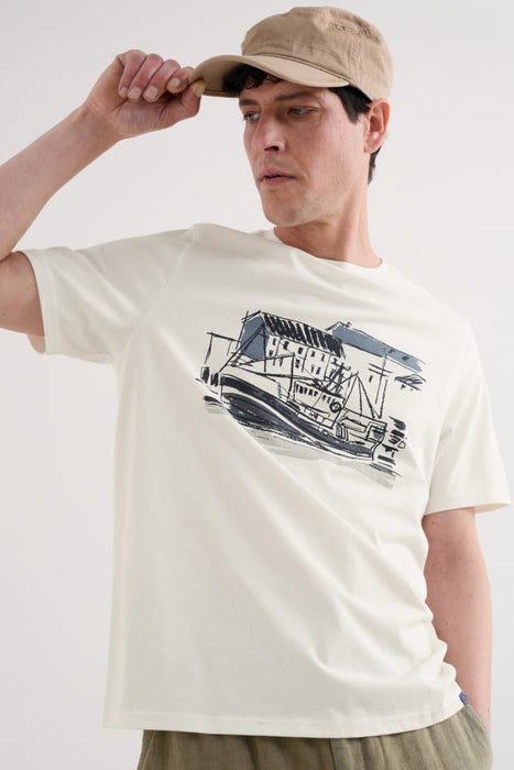 Seasalt Men's Midwatch Organic Cotton T-Shirt In Newlyn Boat Chalk