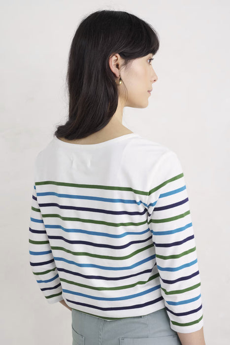 Seasalt Women's Sailor Shirt In Falmouth Tri Breton Chalk Maritime