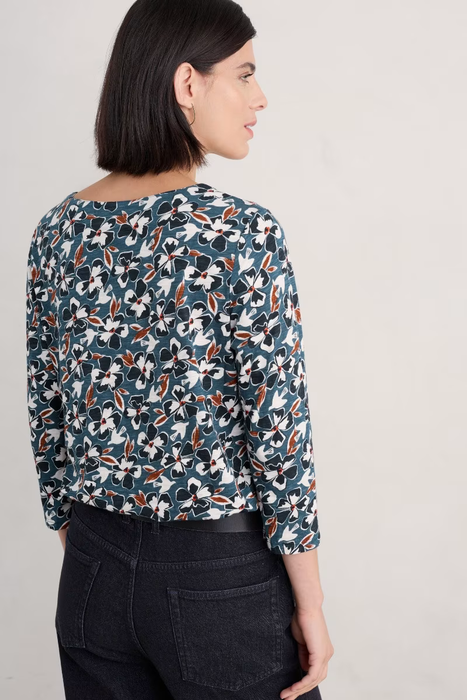 Seasalt Women's Studio Glass 3/4 Sleeve Top In Bird Flower Galley