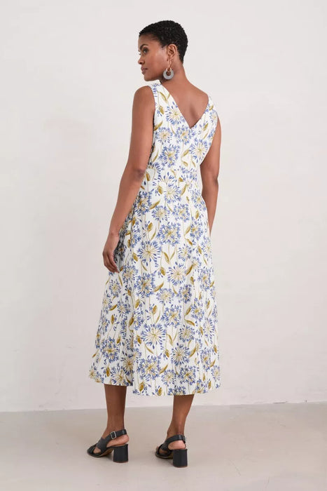 Seasalt Women's Sky Beyond Sleeveless V-Neck Dress In Agapanthus Lino Chalk