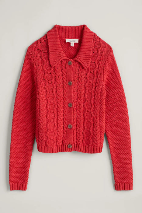 Seasalt Women's Forest Ridge Cable Knit Collared Cardigan - Tomato