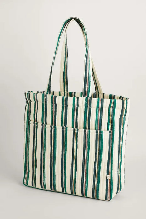 Seasalt Singing Water Quilted Tote Bag - River Stripe Chalk