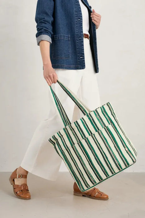 Seasalt Singing Water Quilted Tote Bag - River Stripe Chalk