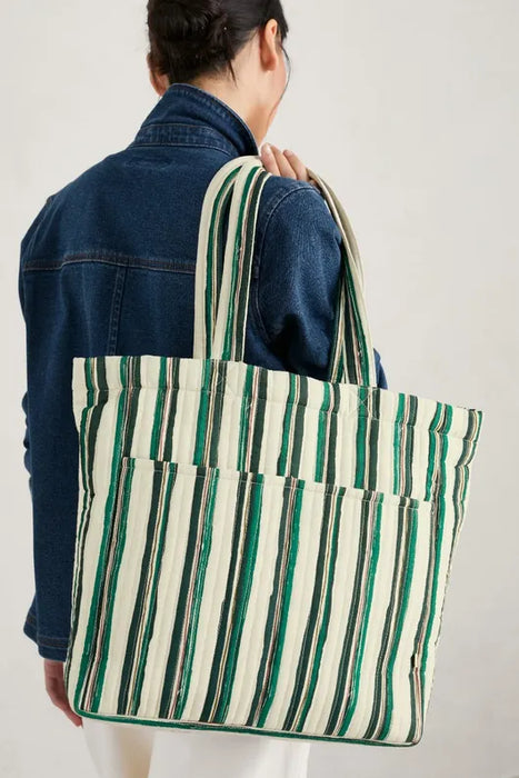 Seasalt Singing Water Quilted Tote Bag - River Stripe Chalk