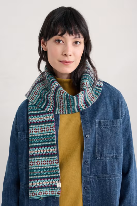 Seasalt Women's Bright Line Fair Isle Scarf In Wheal Towan Seashore Mix