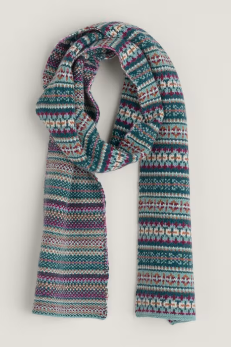 Seasalt Women's Bright Line Fair Isle Scarf In Wheal Towan Seashore Mix