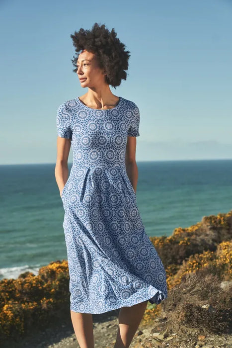 Seasalt Women's Veronica Short Sleeve Jersey Midi Dress - Crochet Sunflower Mid Whirl