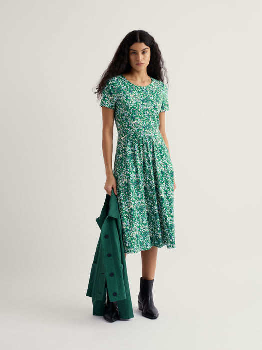 Seasalt Women's April Short Sleeve Dress In Woodland Floral Dark Stem