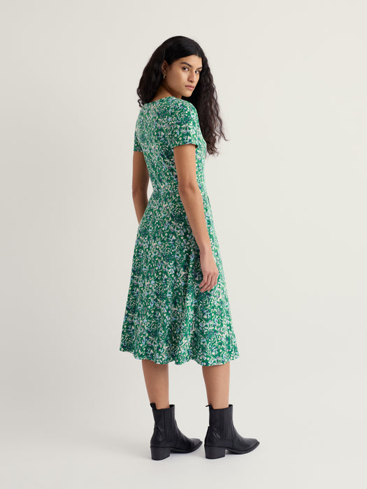 Seasalt Women's April Short Sleeve Dress In Woodland Floral Dark Stem