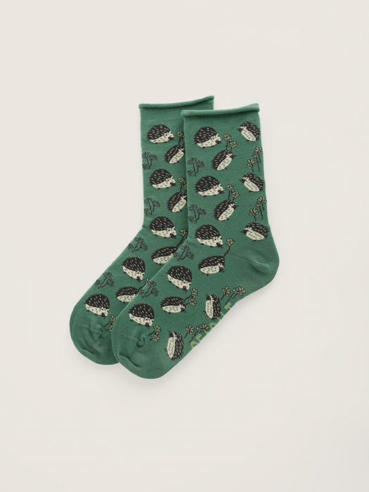 Seasalt Women's Arty Organic Cotton Socks In Hedgehog Garden Dried Basil