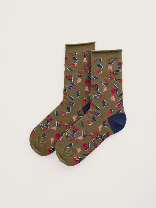 Seasalt Women's Arty Organic Cotton Socks In Plant Cuttings Fern Moss