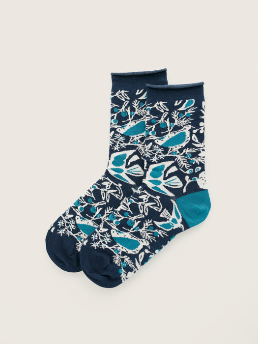 Seasalt Women's Bamboo Arty Socks In Festive Birds Raincloud