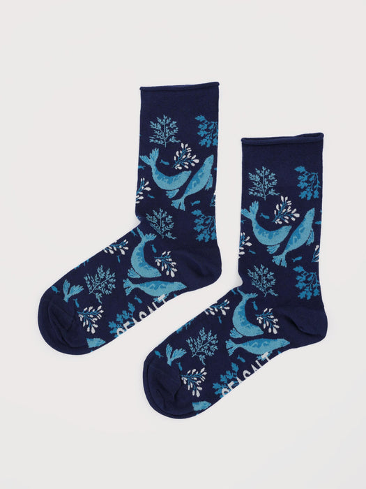 Seasalt Women's Bamboo Arty Socks In Harbour Seals Sea Cave