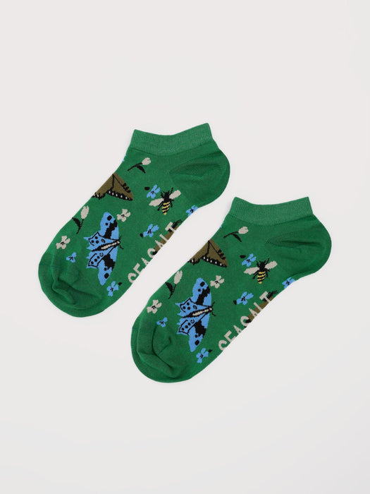 Seasalt Women's Bamboo Arty Trainer Socks In Wing Flower Bright Green