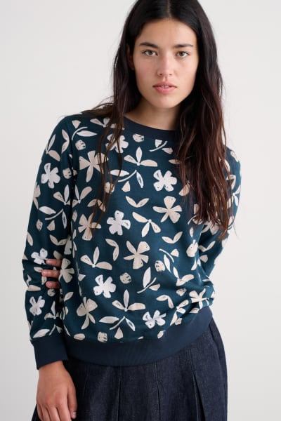 Seasalt Women's Bright Wave Printed Organic Cotton Sweatshirt In Organic Shapes Dark Lugger