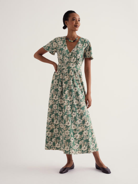 Seasalt Women's Chateaux Half Sleeve Maxi Dress In Cosmos Stems Light Coppice