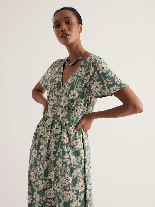 Seasalt Women's Chateaux Half Sleeve Maxi Dress In Cosmos Stems Light Coppice