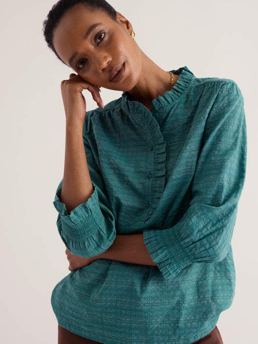 Seasalt Women's Feather Star Checked Top In Estuary