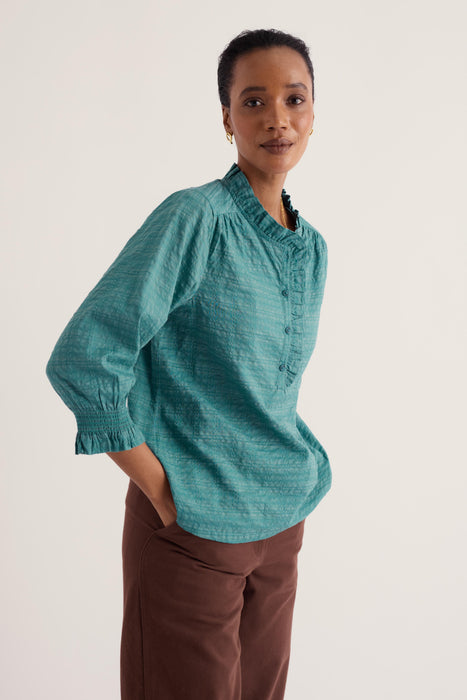 Seasalt Women's Feather Star Checked Top In Estuary