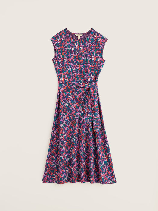 Seasalt Women's Fettling Jersey Tie Detail Midi Dress In Summer Fronds Purple Kale