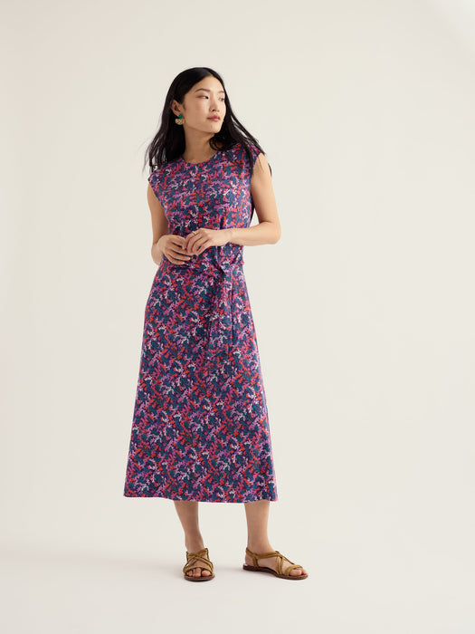 Seasalt Women's Fettling Jersey Tie Detail Midi Dress In Summer Fronds Purple Kale