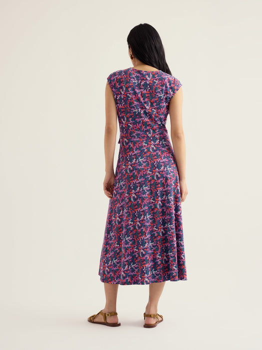 Seasalt Women's Fettling Jersey Tie Detail Midi Dress In Summer Fronds Purple Kale