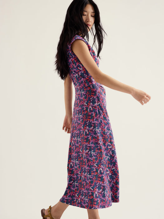 Seasalt Women's Fettling Jersey Tie Detail Midi Dress In Summer Fronds Purple Kale