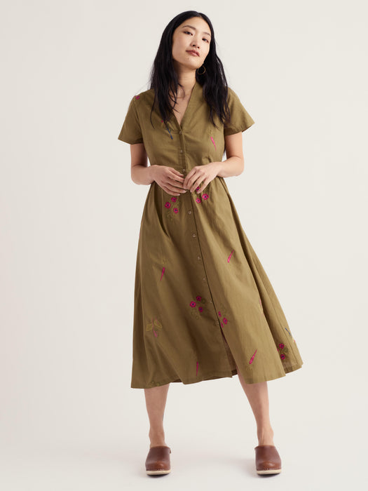 Seasalt Women's Fowen Shirt-Style Dress In Flora Embroidery Fern Moss