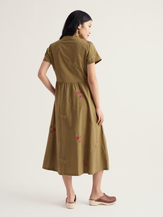 Seasalt Women's Fowen Shirt-Style Dress In Flora Embroidery Fern Moss