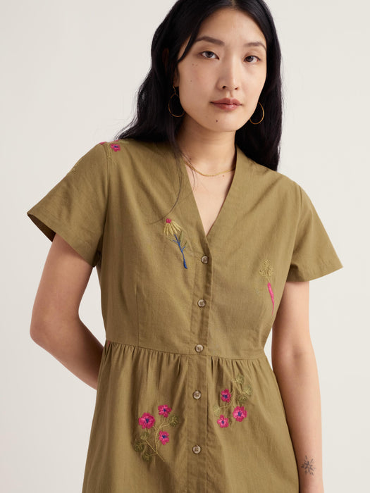 Seasalt Women's Fowen Shirt-Style Dress In Flora Embroidery Fern Moss